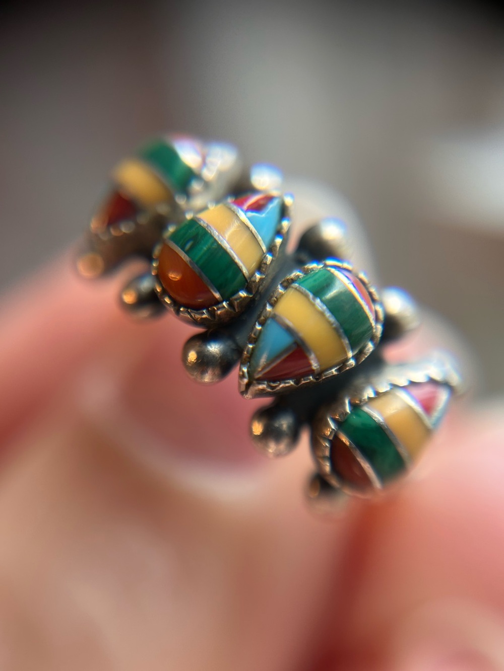 Sterling silver multi stone inlay native style ring 7
